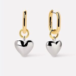 Ana Luisa-Gold & Silver Tone Heart Drop Hoop Earrings-NIB
